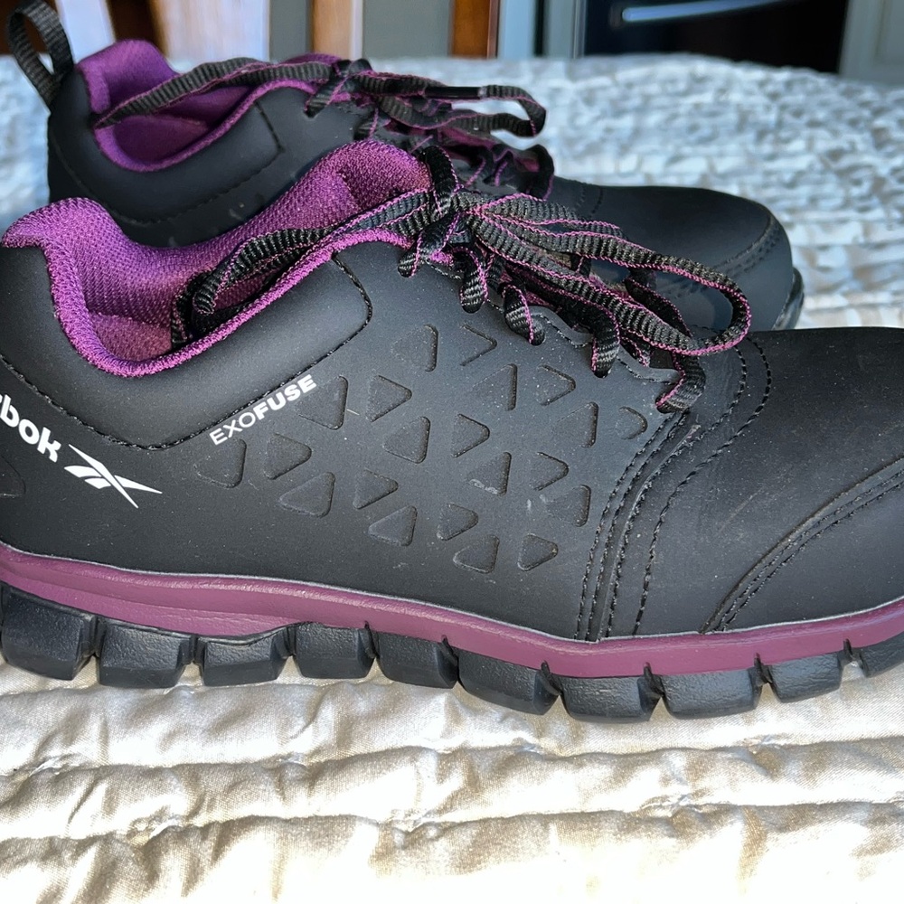 Reebok Women's Sublime Black and Purple Athletic Work Shoes - Picture 2 of 12